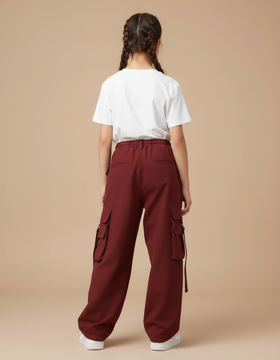 Pantalon Parachute Bordeaux Cargo Ample Décontracté Enfant - Molleton - vue 2