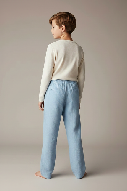 Pantalon Parachute Bleu Ciel Ample Lin Enfant Décontracté Cordon - vue 2