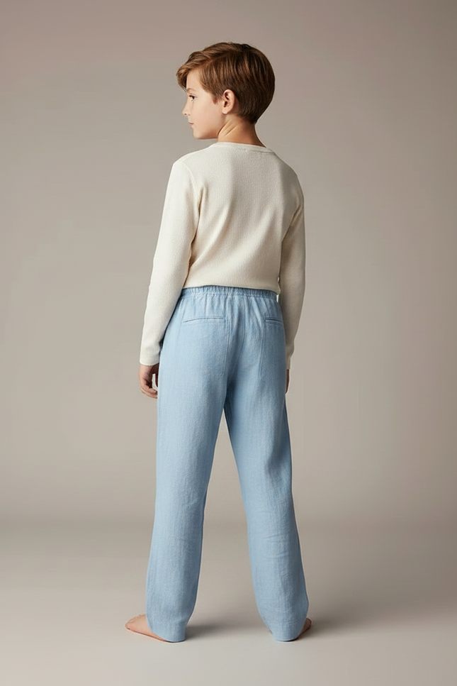 Pantalon Parachute Bleu Ciel Ample Lin Enfant Décontracté Cordon - vue 2