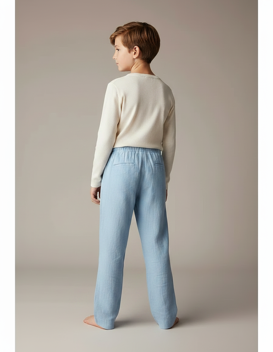 Pantalon Parachute Bleu Ciel Ample Lin Enfant Décontracté Cordon - vue 2