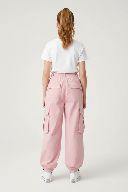 Pantalon Parachute Rose Cargo Ample Fille - Toile - vue 2