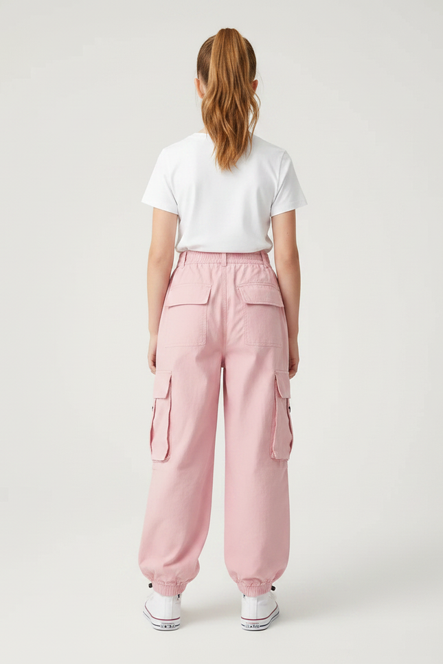 Pantalon Parachute Rose Cargo Ample Fille - Toile - vue 2