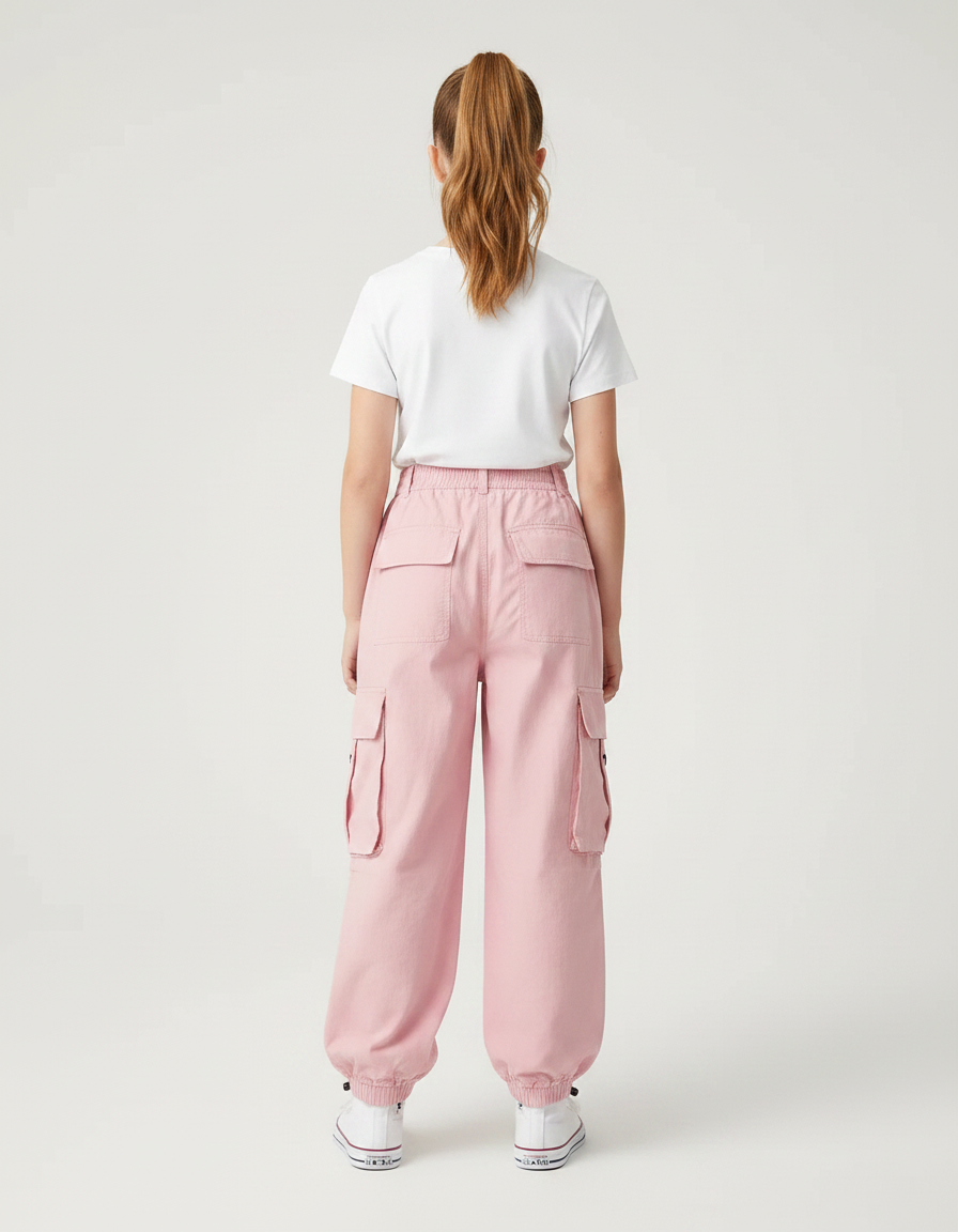 Pantalon Parachute Rose Cargo Ample Fille - Toile - vue 2