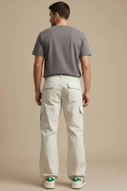 Pantalon Parachute Beige Cargo Ample Coton Homme - vue 2