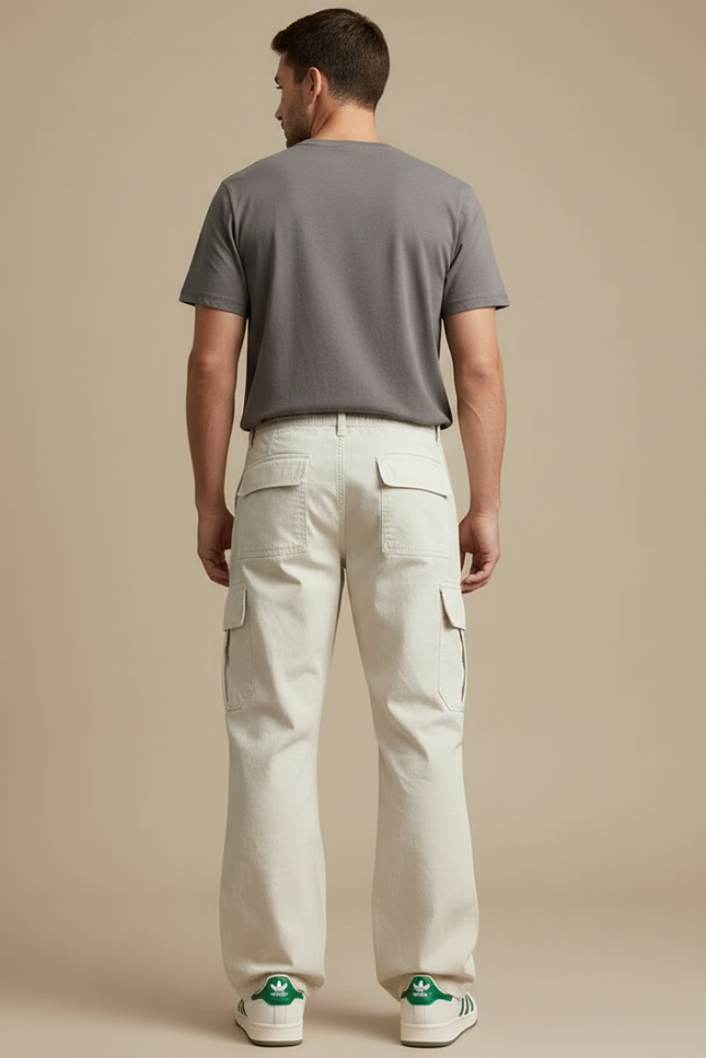 Pantalon Parachute Beige Cargo Ample Coton Homme - vue 2