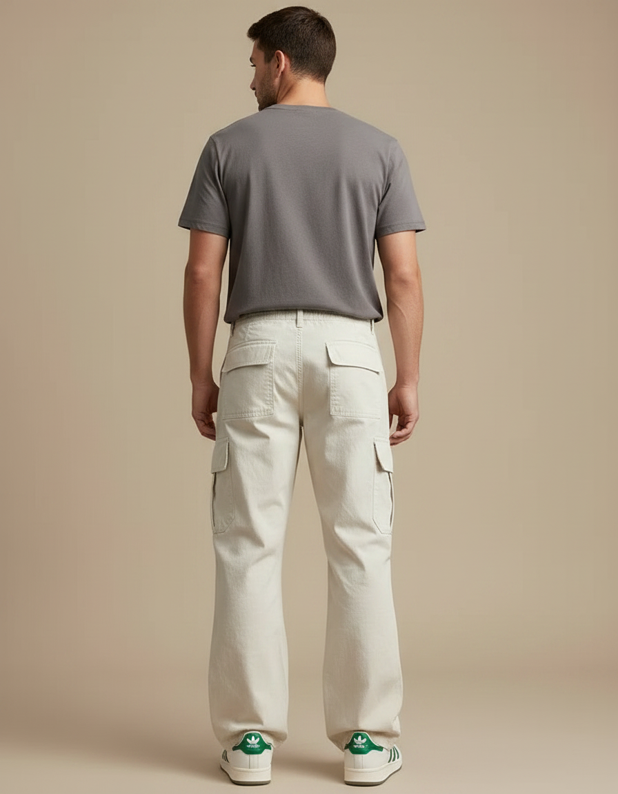 Pantalon Parachute Beige Cargo Ample Coton Homme - vue 2