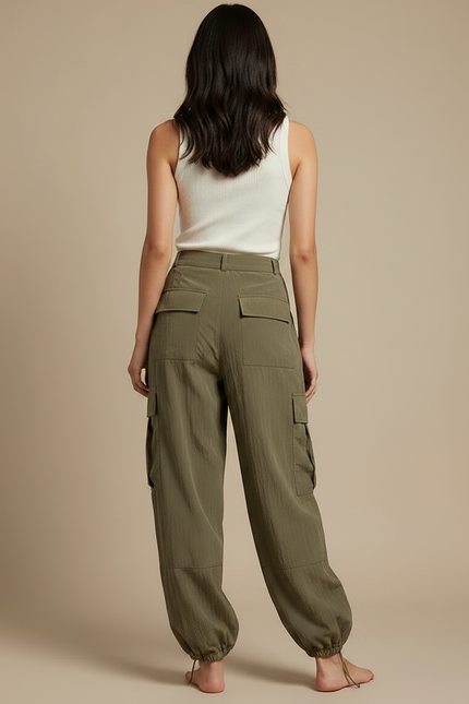 Pantalon Parachute Kaki Ample Cargo Fluide Femme - Polyester - vue 2