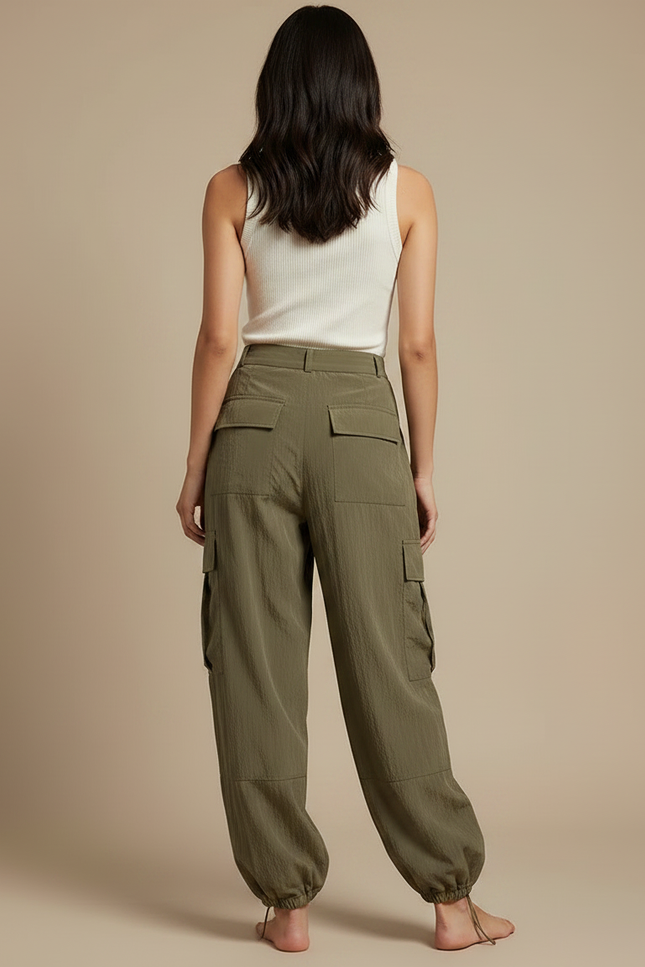 Pantalon Parachute Kaki Ample Cargo Fluide Femme - Polyester - vue 2