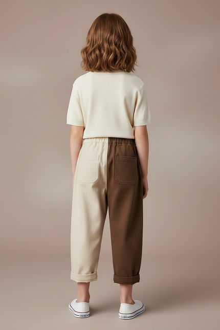 Pantalon Parachute Bicolore Coton Ample Brodé Enfant - Multicolore - vue 2