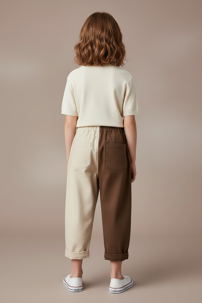Pantalon Parachute Bicolore Coton Ample Brodé Enfant - Multicolore - vue 2