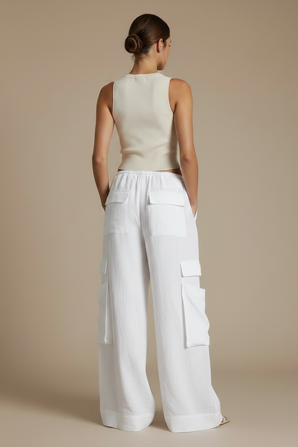 Pantalon Parachute Blanc Ample Lin Cargo Femme - vue 2