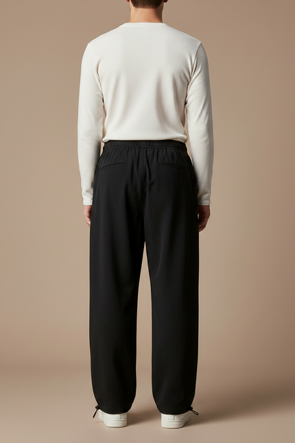 Pantalon Parachute Noir Ample Zippé Décontracté Homme - Polyester - vue 2