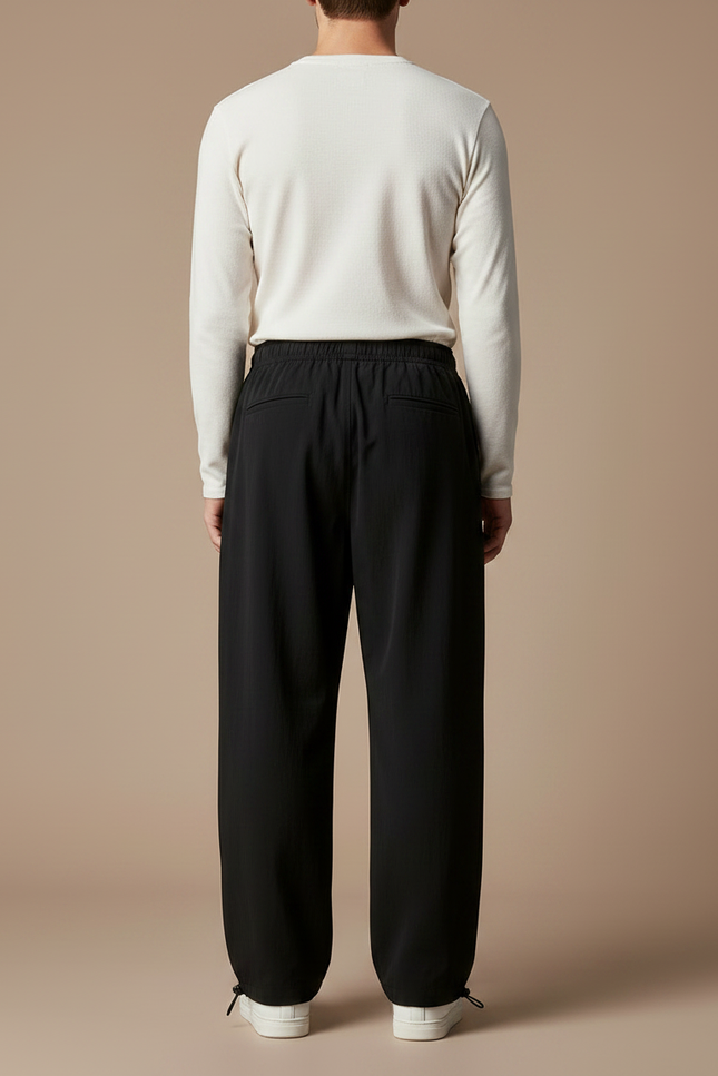 Pantalon Parachute Noir Ample Zippé Décontracté Homme - Polyester - vue 2