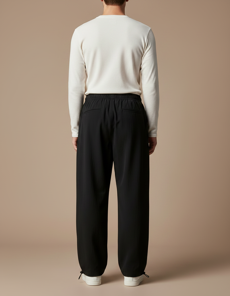 Pantalon Parachute Noir Ample Zippé Décontracté Homme - Polyester - vue 2