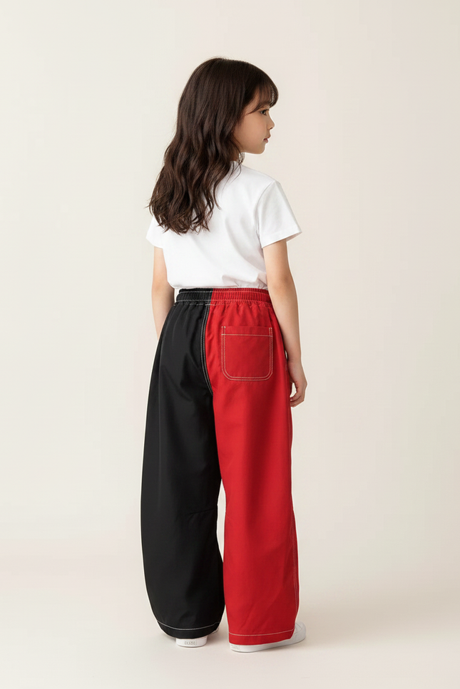 Pantalon Parachute Bicolore Ample Rouge Noir Enfant - Multicolore Polyester - vue 2