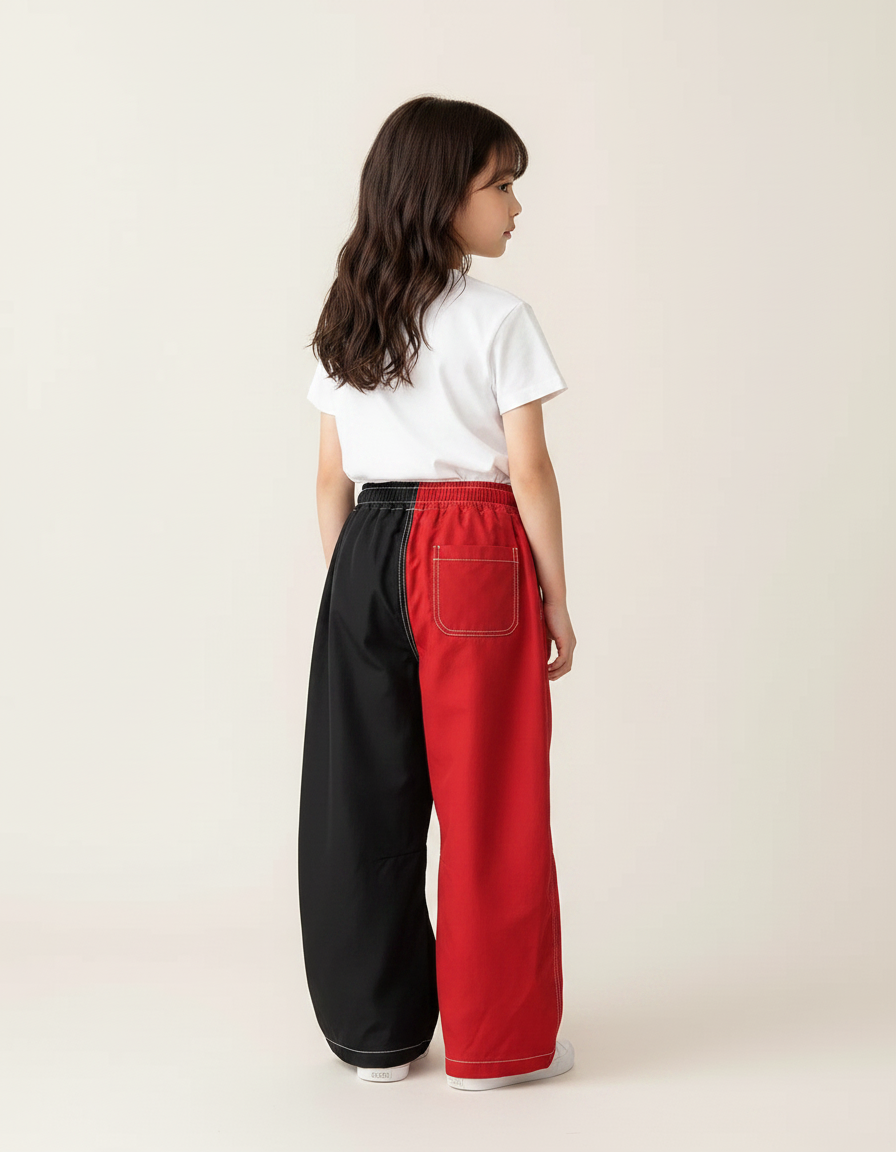 Pantalon Parachute Bicolore Ample Rouge Noir Enfant - Multicolore Polyester - vue 2