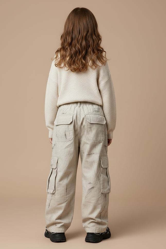 Pantalon Parachute Cargo Ample Beige Enfants Décontracté - Toile - vue 2
