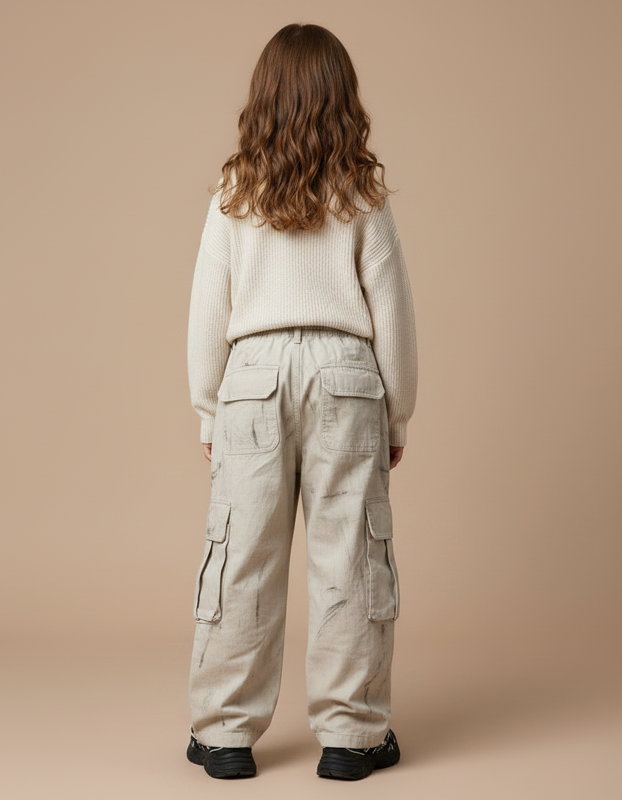 Pantalon Parachute Cargo Ample Beige Enfants Décontracté - Toile - vue 2