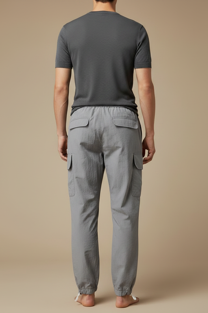 Pantalon Parachute Gris Cargo Cordon Nylon Homme - Polyester - vue 2