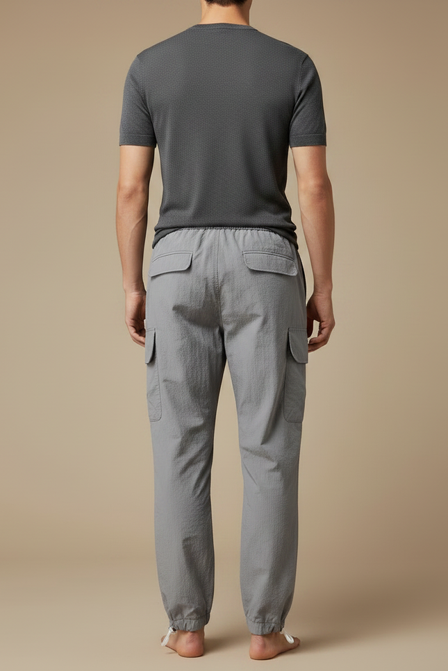 Pantalon Parachute Gris Cargo Cordon Nylon Homme - Polyester - vue 2