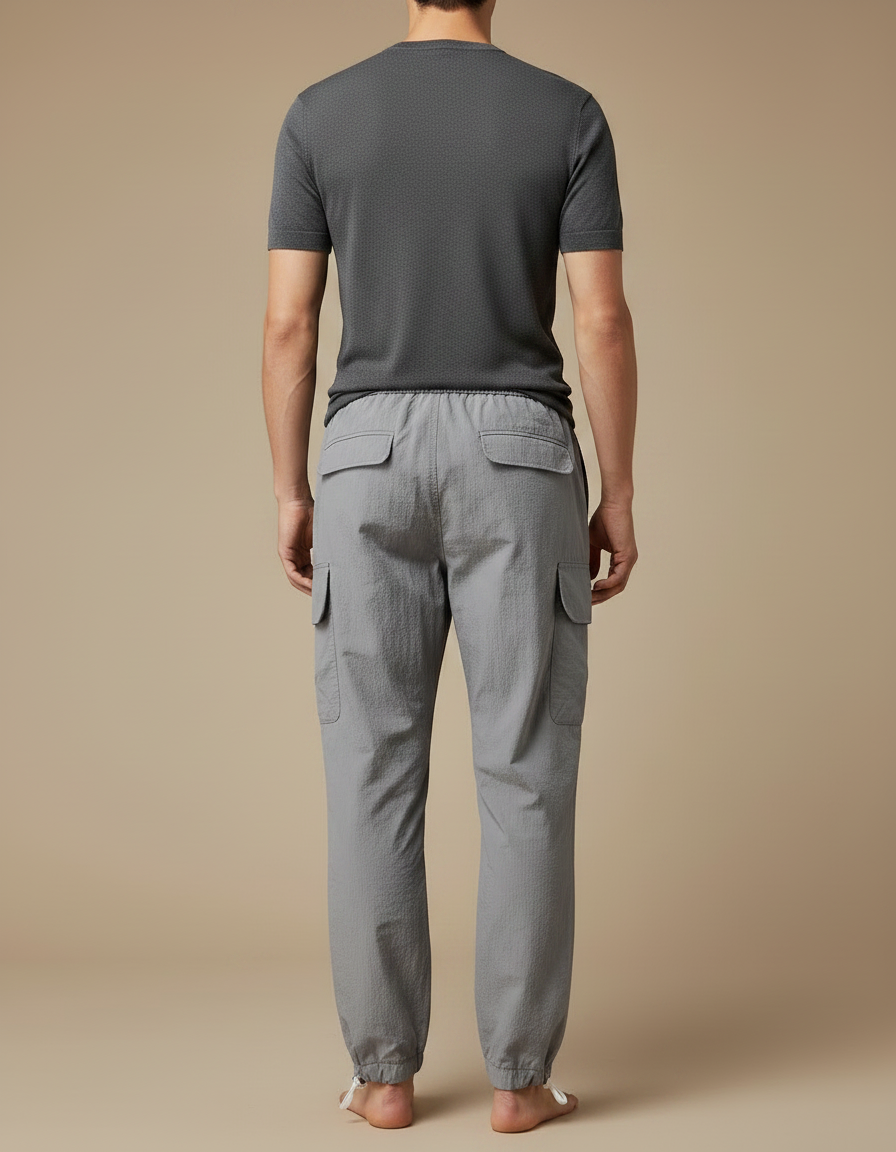 Pantalon Parachute Gris Cargo Cordon Nylon Homme - Polyester - vue 2