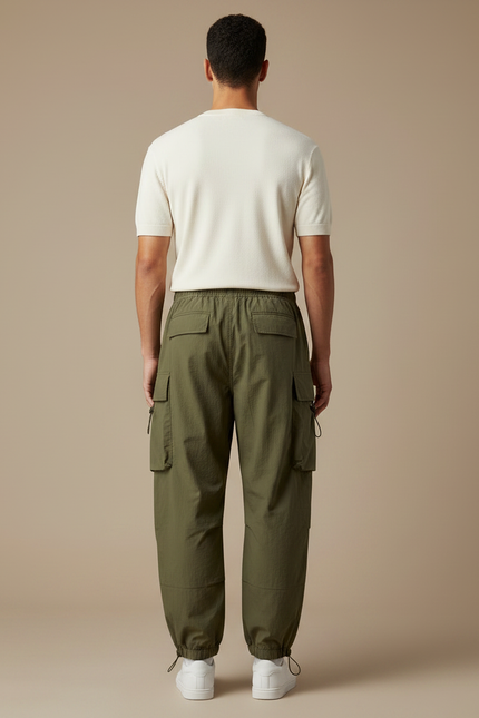 Pantalon Parachute Kaki Cargo Ample Homme Sportif - Polyester - vue 2