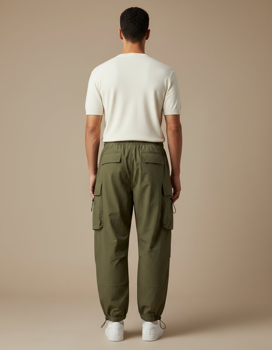 Pantalon Parachute Kaki Cargo Ample Homme Sportif - Polyester - vue 2