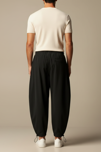 Pantalon Parachute Noir Ample Cordon Homme - Polyester - vue 2