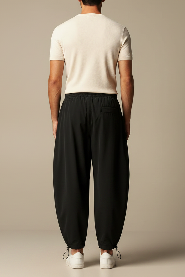 Pantalon Parachute Noir Ample Cordon Homme - Polyester - vue 2