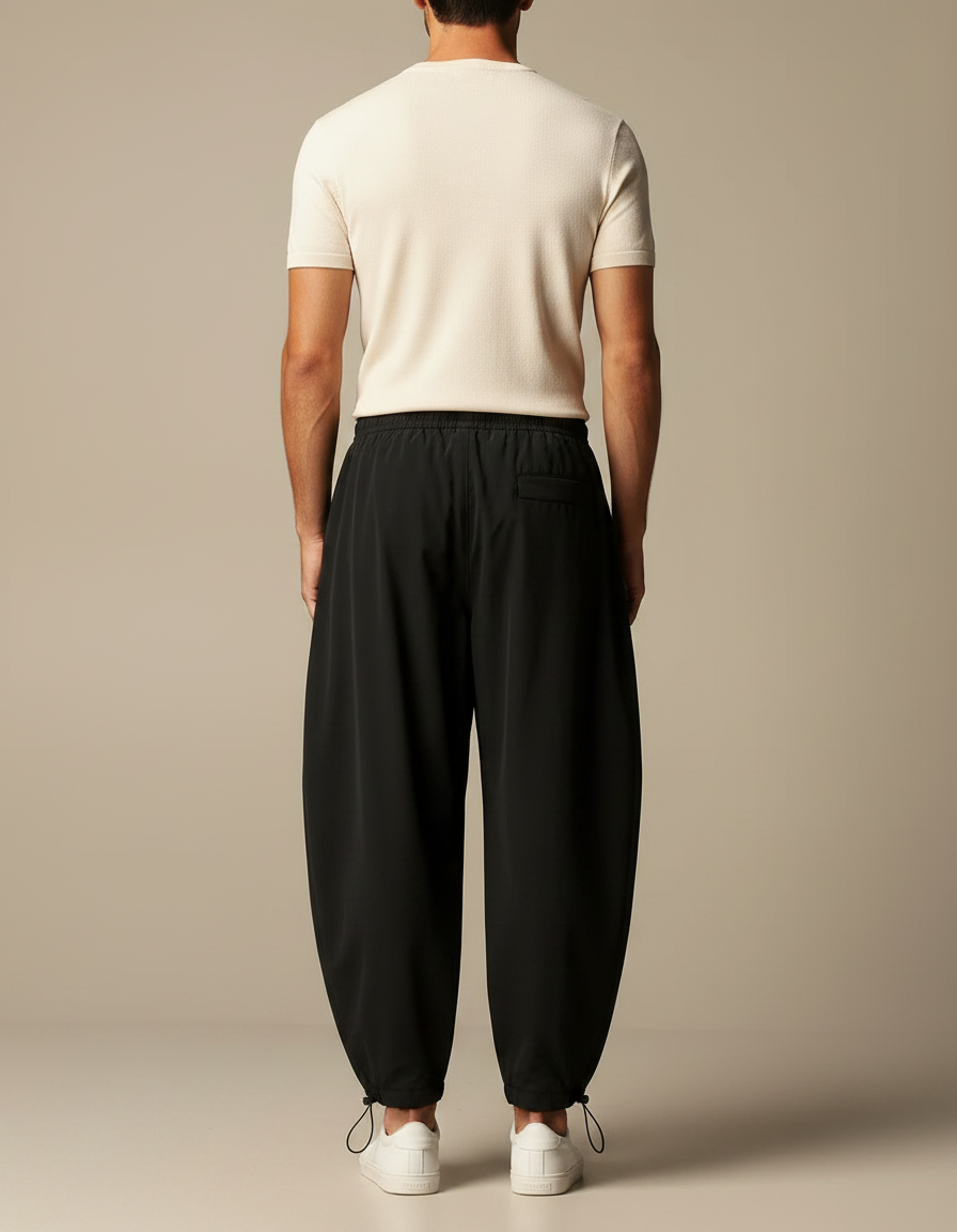 Pantalon Parachute Noir Ample Cordon Homme - Polyester - vue 2