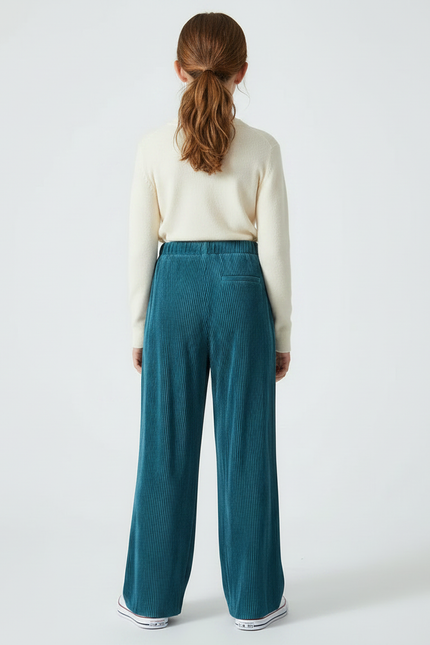 Pantalon Parachute Plissé Ample Fluide Vert Canard - Cordé - vue 2