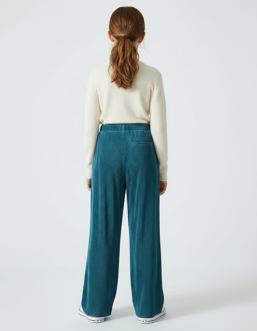 Pantalon Parachute Plissé Ample Fluide Vert Canard - Cordé - vue 2