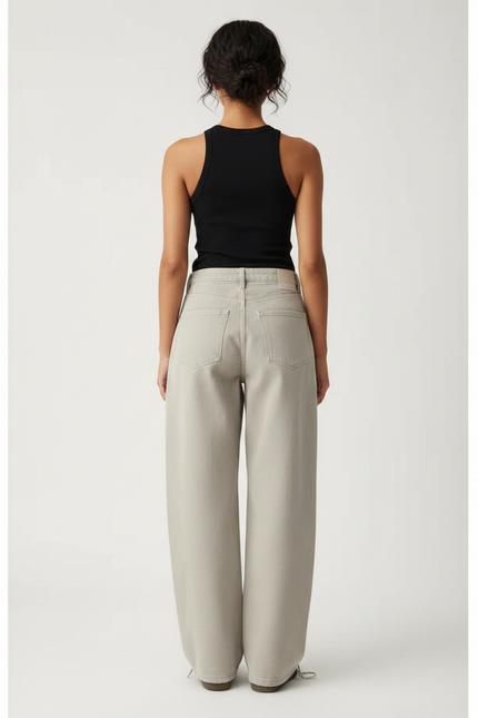 Pantalon Parachute Gris Ample Coton Décontracté Femme - Toile - vue 2