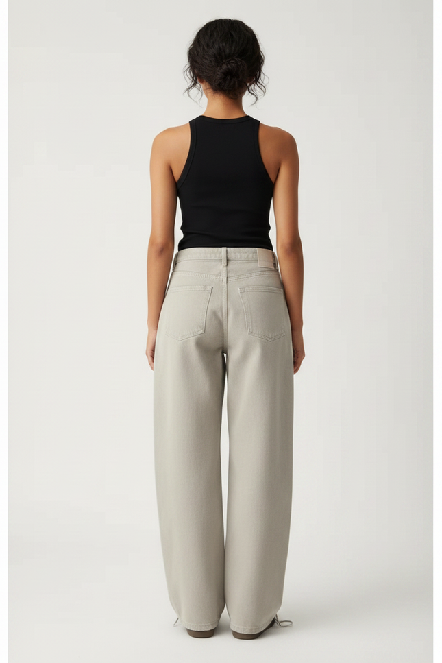 Pantalon Parachute Gris Ample Coton Décontracté Femme - Toile - vue 2
