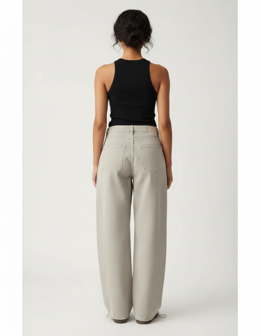 Pantalon Parachute Gris Ample Coton Décontracté Femme - Toile - vue 2