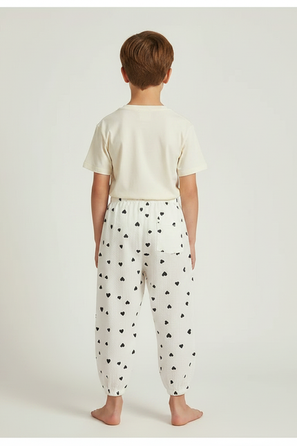 Pantalon Parachute Blanc Cœurs Ample Coton Enfant - vue 2