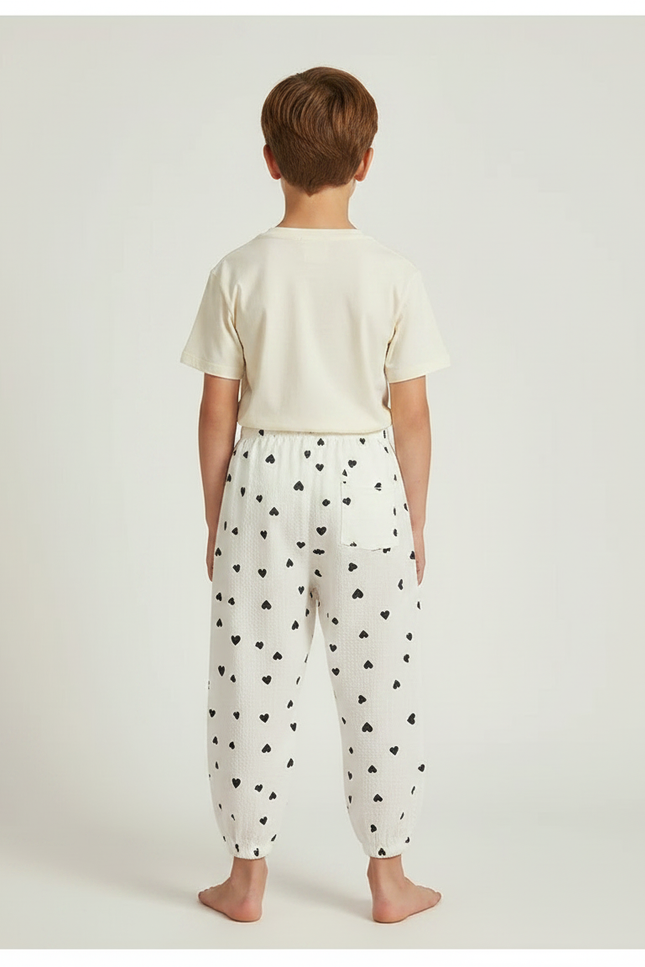 Pantalon Parachute Blanc Cœurs Ample Coton Enfant - vue 2