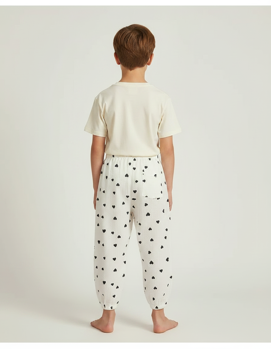 Pantalon Parachute Blanc Cœurs Ample Coton Enfant - vue 2