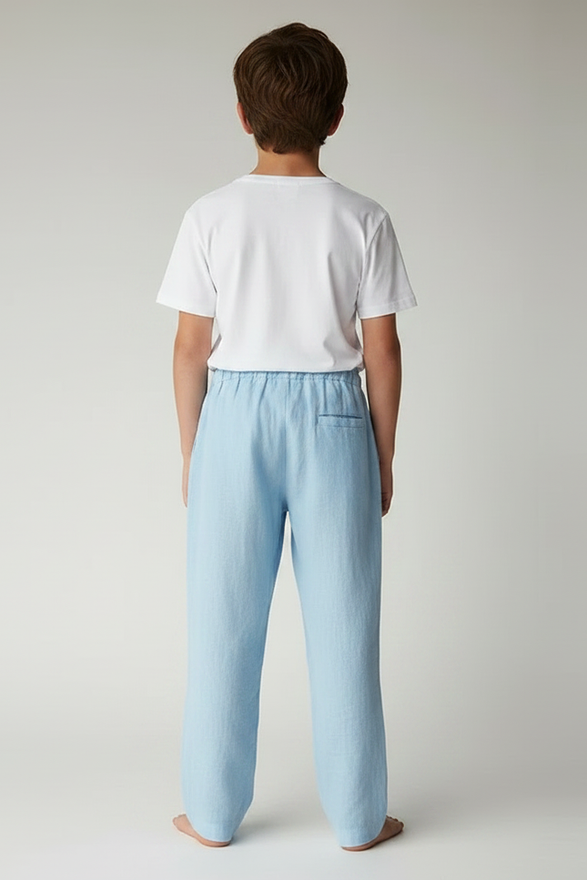 Pantalon Parachute Bleu Ciel Lin Ample Enfant - vue 2