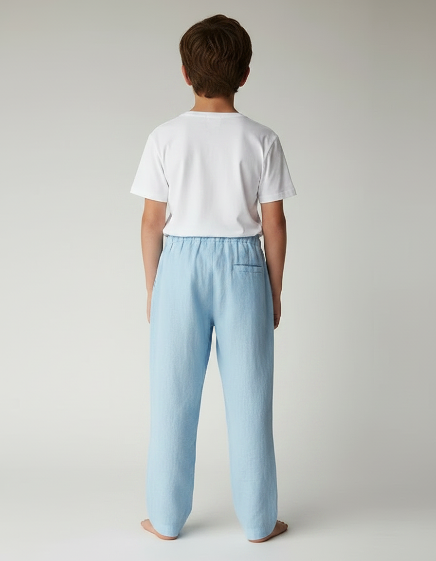 Pantalon Parachute Bleu Ciel Lin Ample Enfant - vue 2