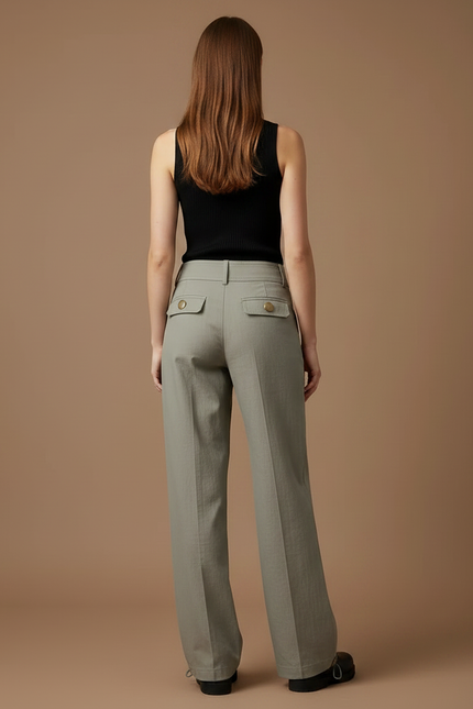 Pantalon Parachute Gris Ample Ceinture Poches Droites - Kaki Gabardine - vue 2