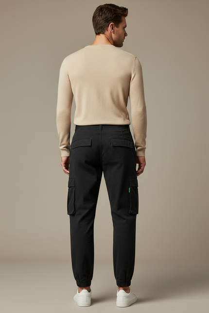 Pantalon Parachute Noir Cargo Multipoches Homme Décontracté - Coton - vue 2