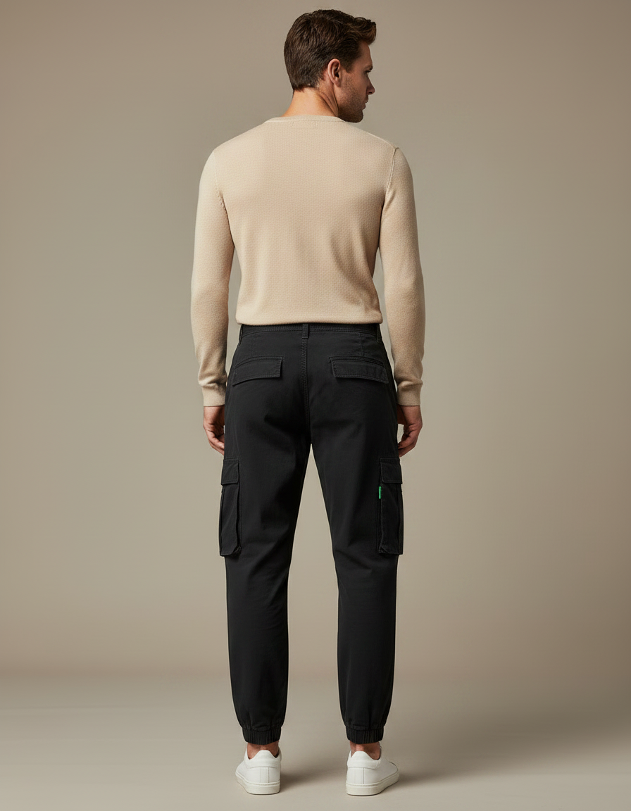 Pantalon Parachute Noir Cargo Multipoches Homme Décontracté - Coton - vue 2
