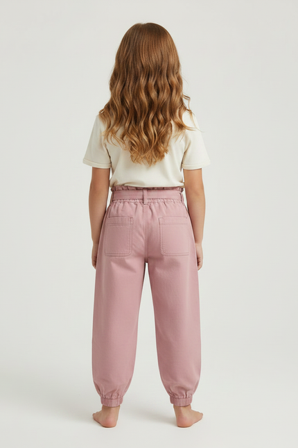 Pantalon Parachute Rose Coton Ample Ceinture Enfant - Toile - vue 2