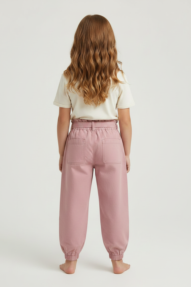 Pantalon Parachute Rose Coton Ample Ceinture Enfant - Toile - vue 2