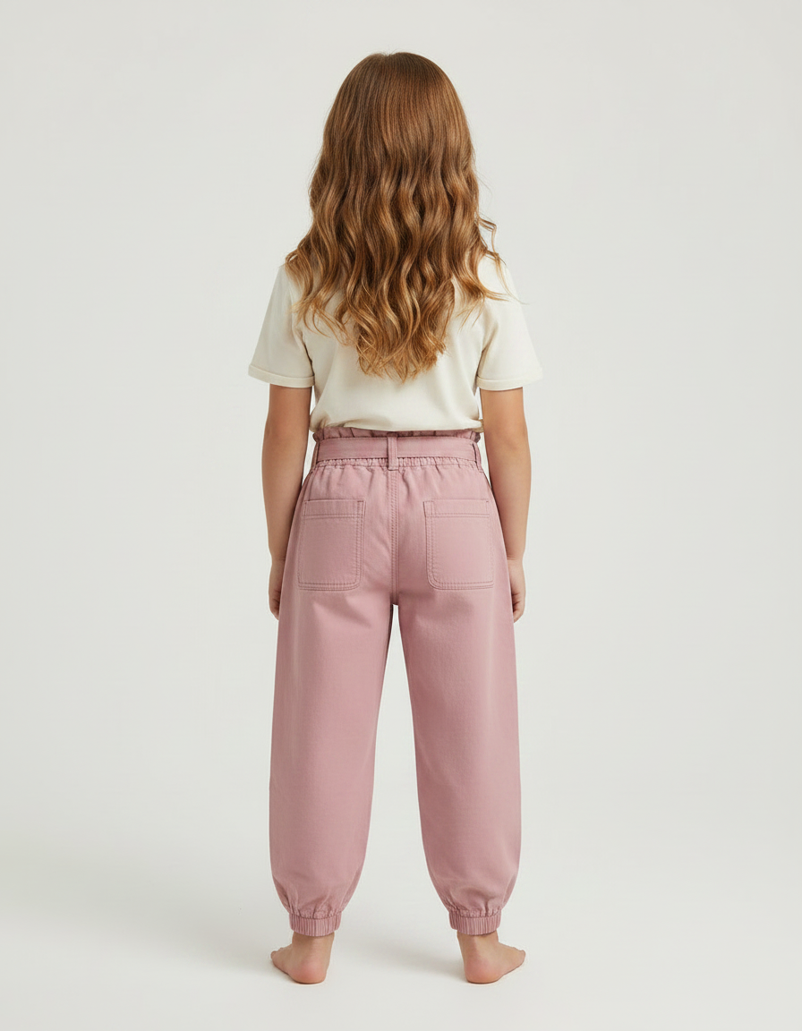 Pantalon Parachute Rose Coton Ample Ceinture Enfant - Toile - vue 2