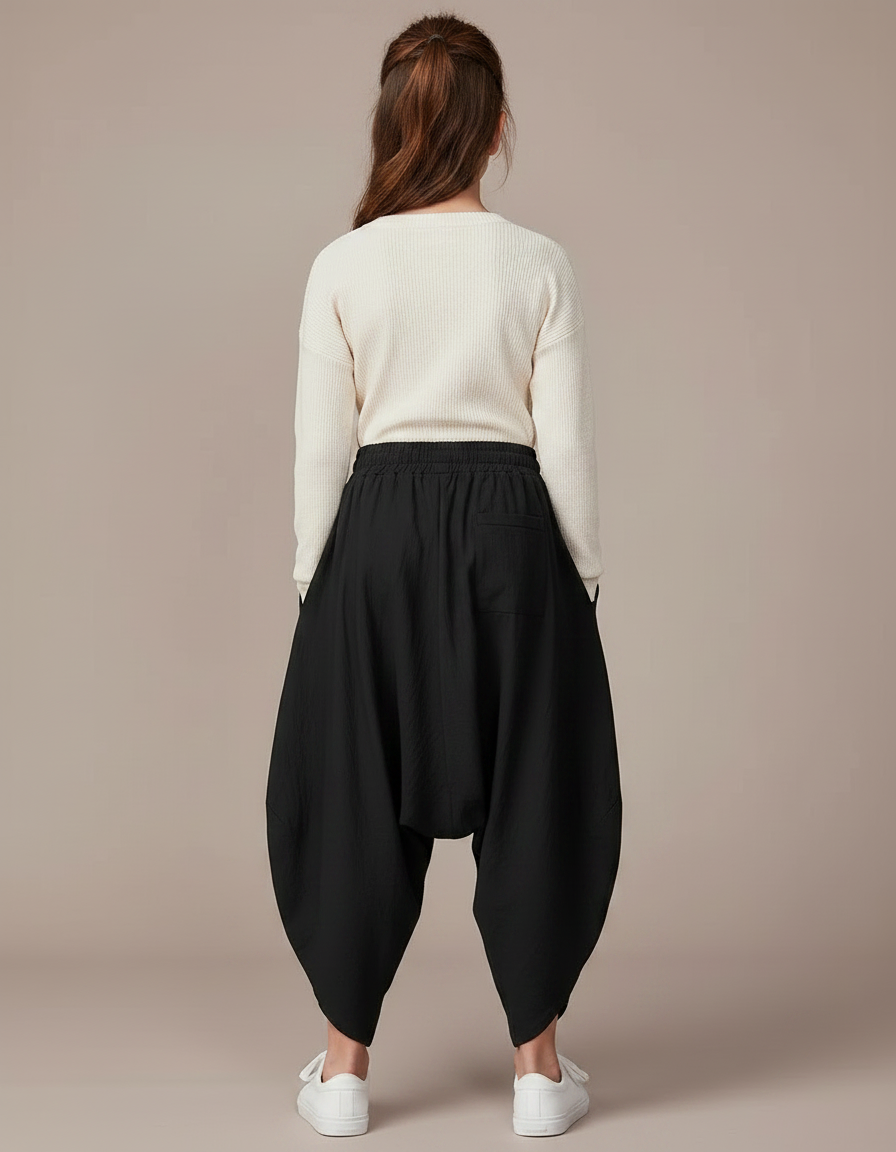 Pantalon Parachute Noir Ample Enfant Coton - vue 2