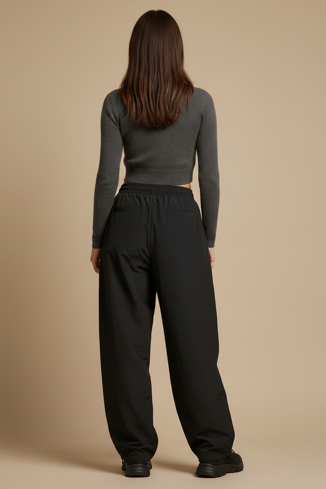 Pantalon Parachute Noir Ample Fluide Décontracté Femme - Polyester - vue 2