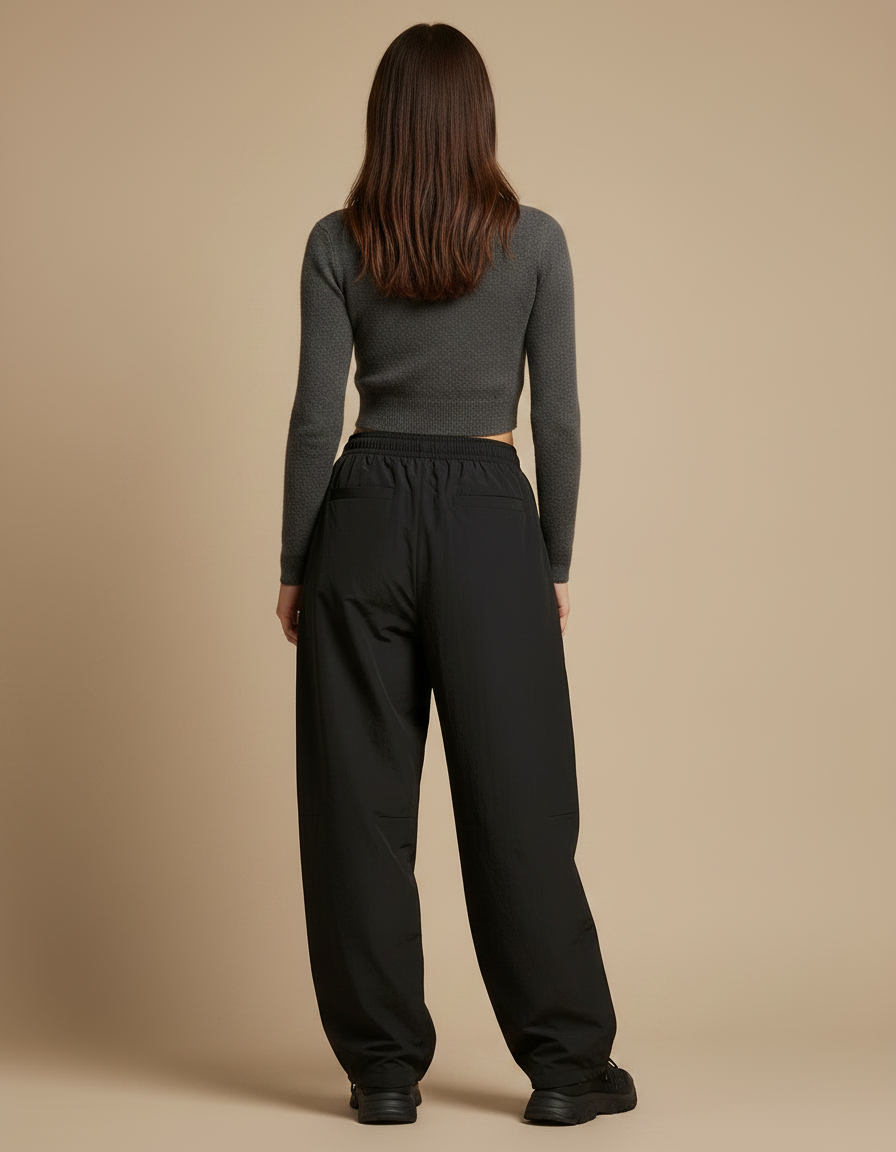 Pantalon Parachute Noir Ample Fluide Décontracté Femme - Polyester - vue 2