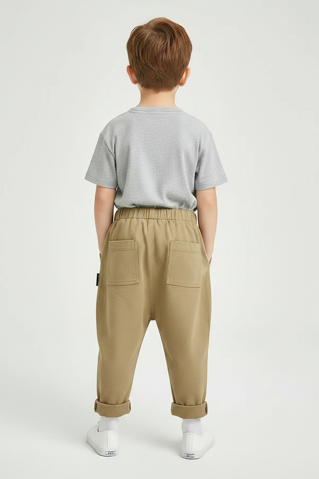 Pantalon Parachute Kaki Coton Ample Décontracté Garçon - vue 2
